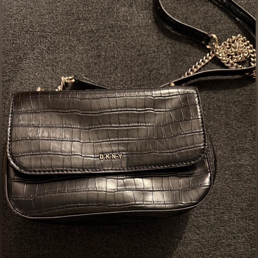 DKNY Black Croc-Embossed Crossbody Bag